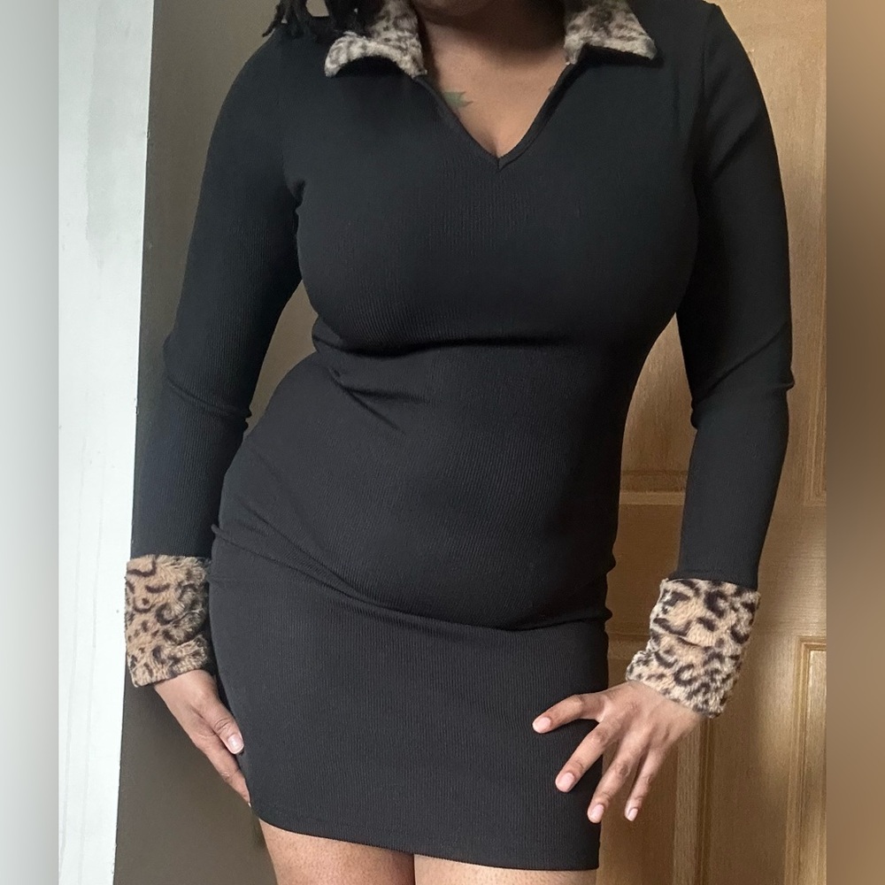 Black and Brown Cheetah Print Winter Dress
